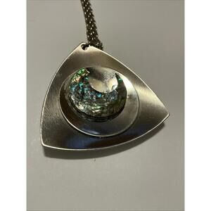 Vintage Oneida Abalone Stainless Steel  Modernist Pendant